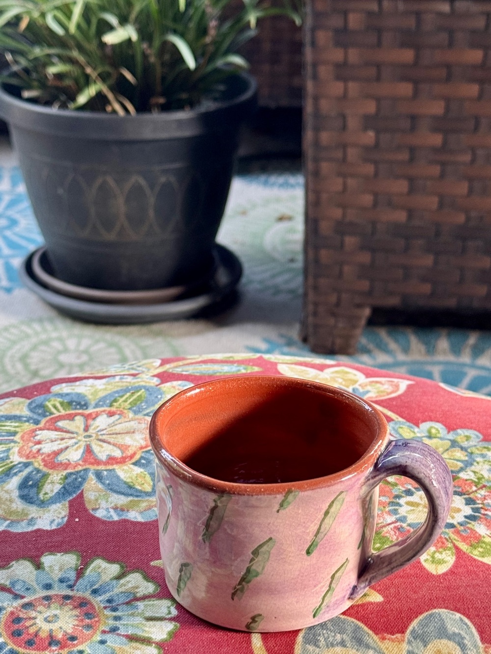 Handpainted & Crafted by Artisan in Boulder! 
Pink Ceramic Mug with Green Accent